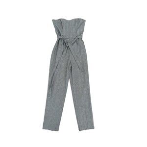 Miss Selfridge Strapless Jumpsuit Romper Pantsuit Size 6 Sleeveless Gray Plaid